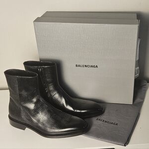 Mens Balenciaga Chrystal Bootie L20 Lizard Effect Black Calfskin Designer Shoes